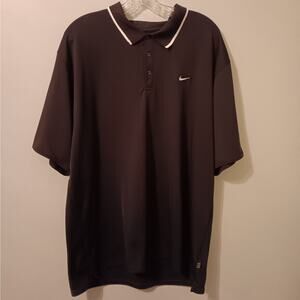 EUC NIKE Men's XXL Black With White Trim Short Sleeve Polo Fit Dry